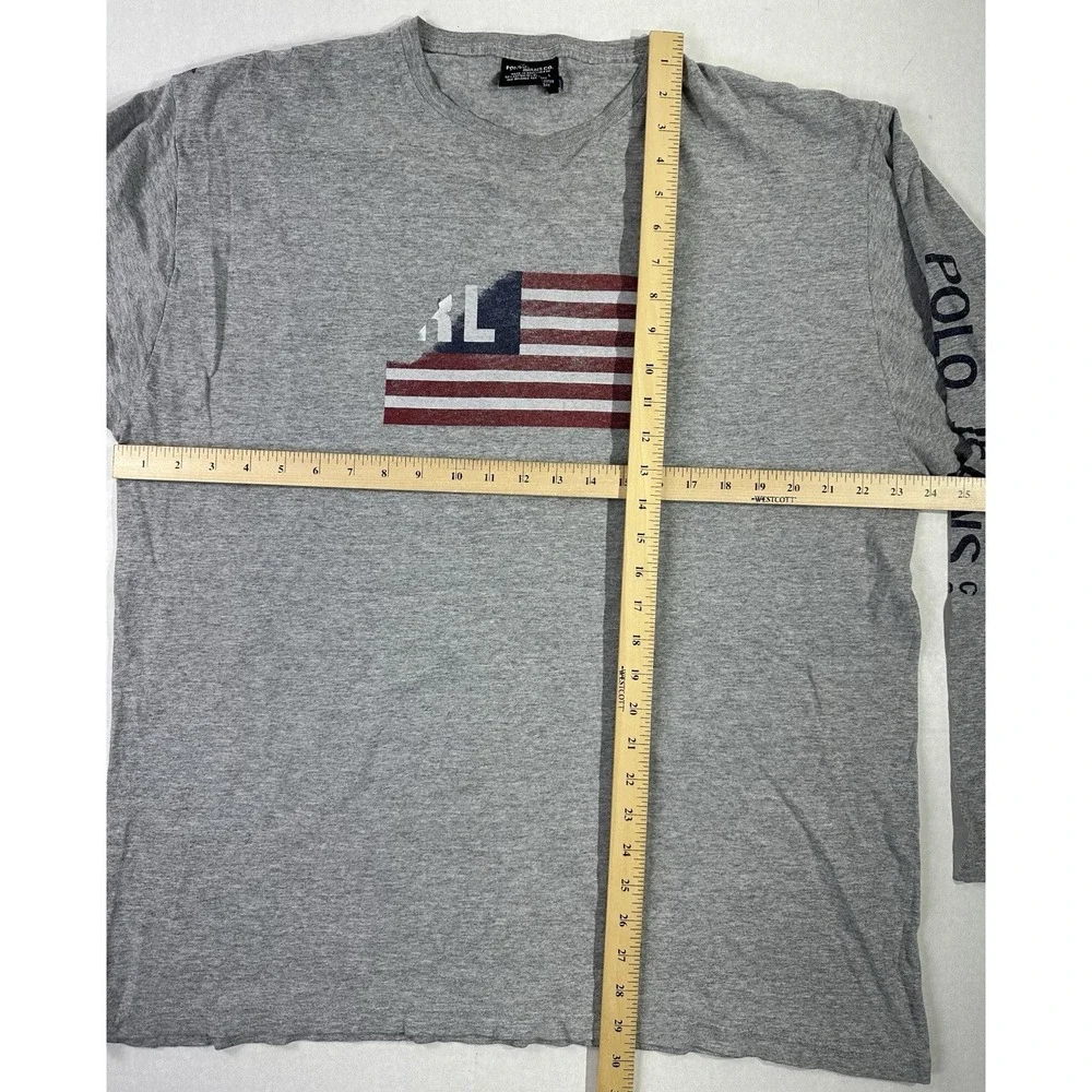 Polo Jeans Co Ralph Lauren Long Sleeve Flag Logo Shirt Gray USA Graphic Size L